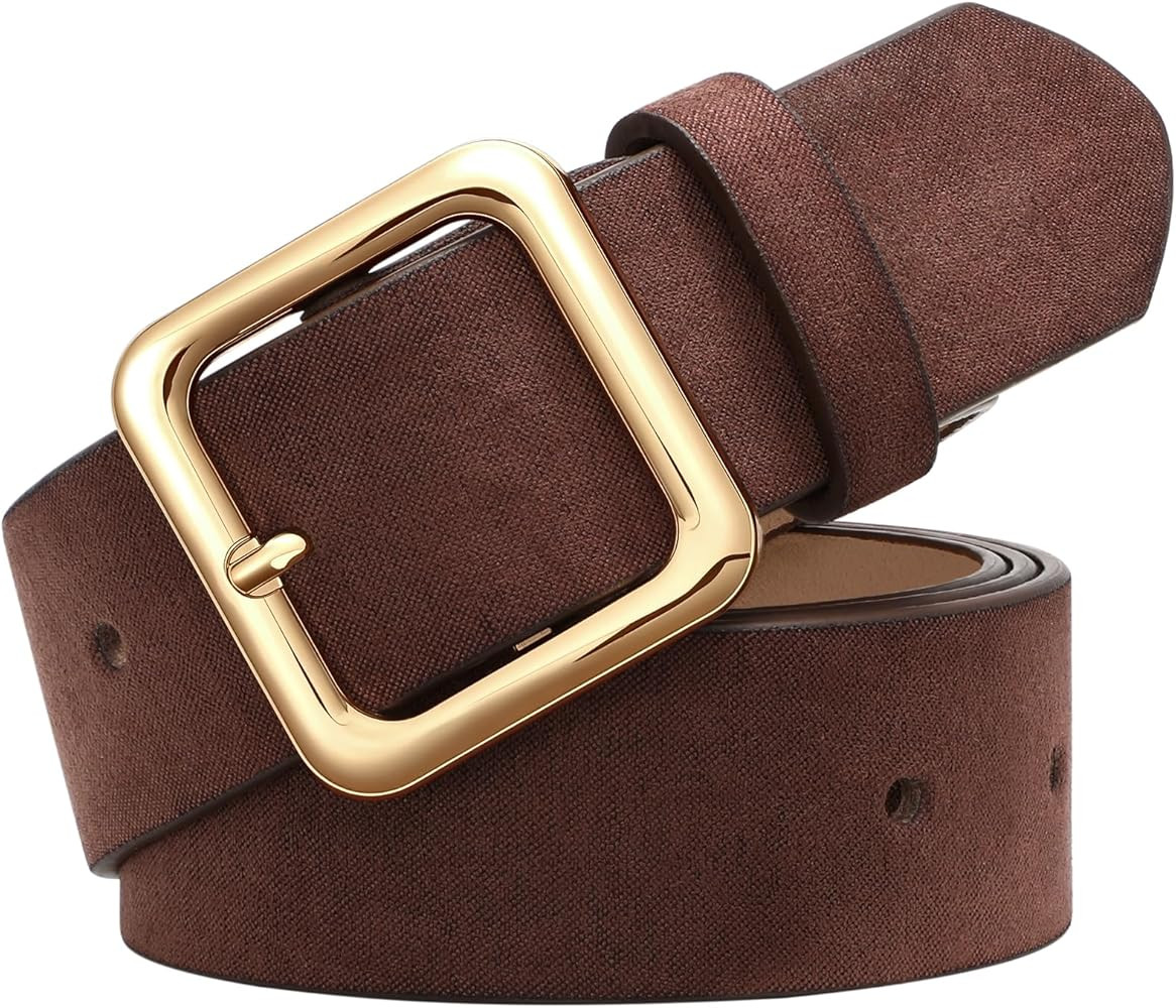 XZQTIVE Women’s Suede Belt for Jeans Pants Dresses Fashion Ladies Dark Brown Belt with Gold Buc... | Amazon (US)