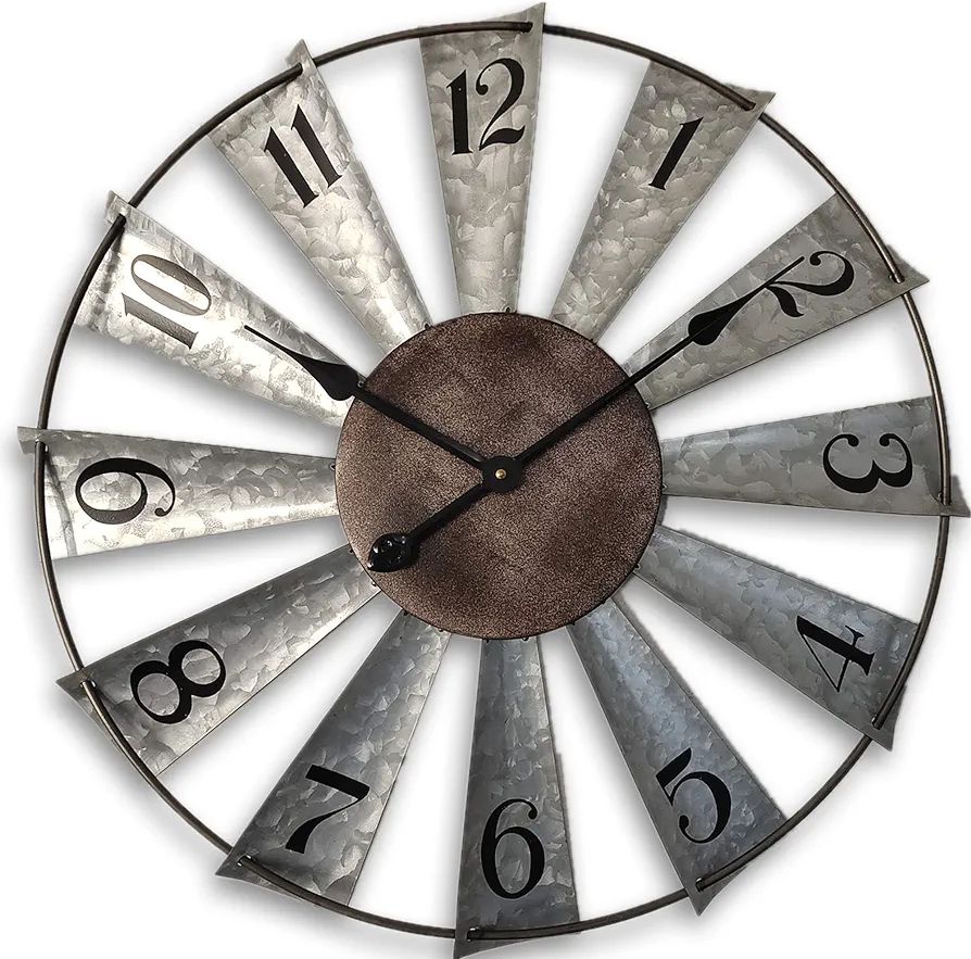 Mrocioa 24inch Windmill Distressed Metal Wall Clocks Rustic Large Decorative Clock Oversized Farm... | Amazon (US)