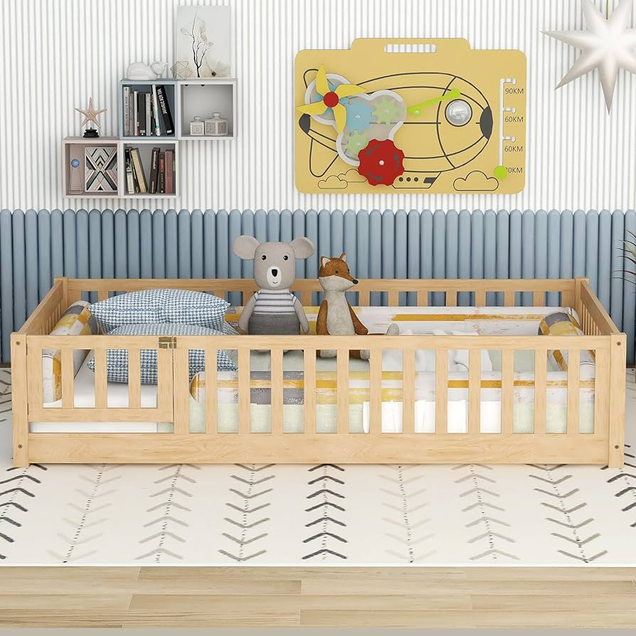 Bellemave Full Size Floor Bed with Door and Fence for Kids, Montessori Floor Bed with Slats and S... | Amazon (US)