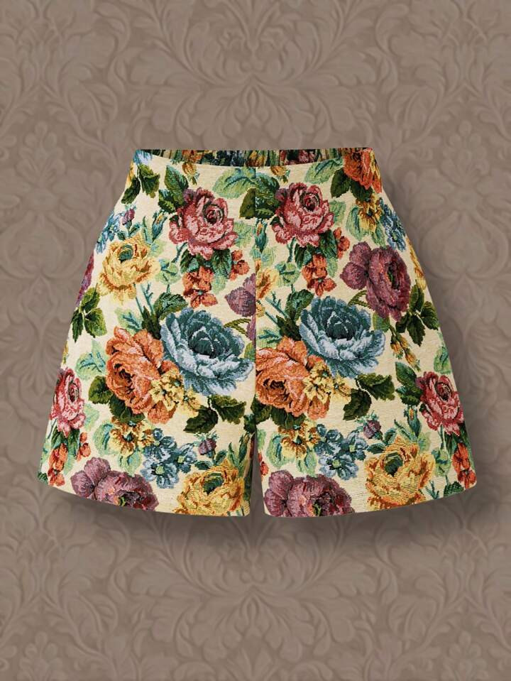 SHEIN VCAY Plus Size Oil Painting Jacquard Print Shorts | SHEIN