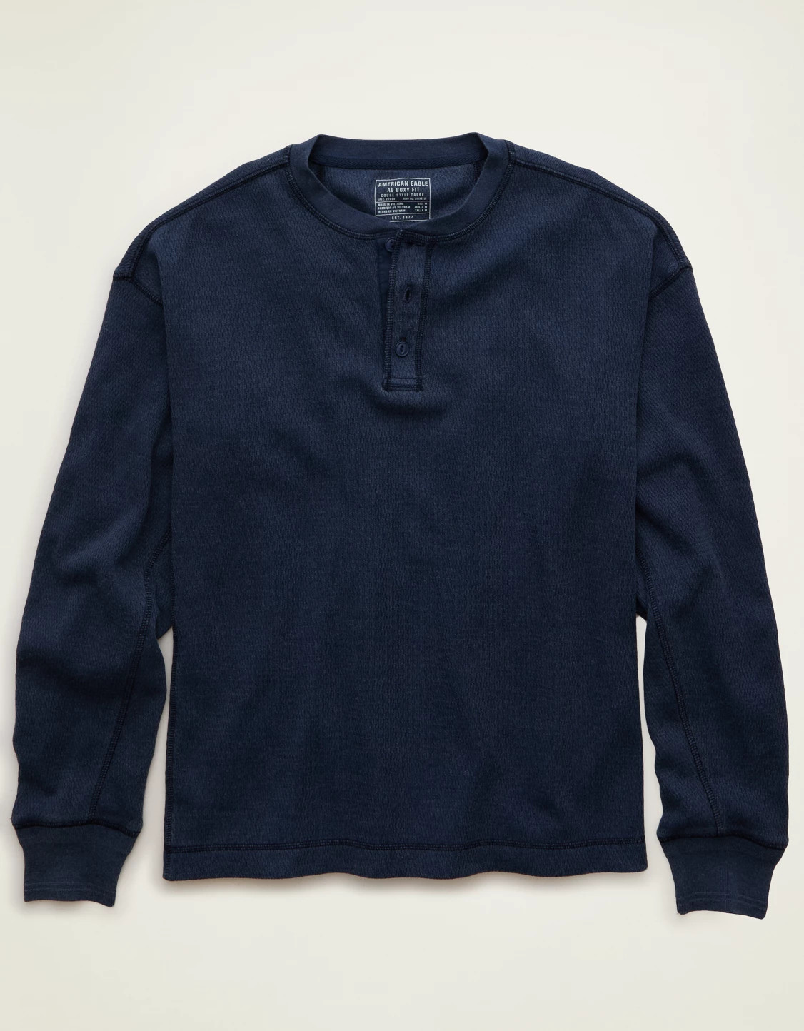 AE Boxy Fit Thermal Henley T-Shirt Men's Navy XL Tall | American Eagle Outfitters (US & CA)