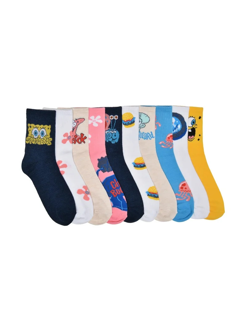 Nickelodeon SpongeBob Women's 10-Pack Crew Socks, Shoe Size 4-10 | Walmart (US)