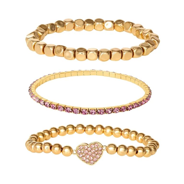 Jessica Simpson Fashion Pink Heart Stretch Bracelet Set, Set of 3 | Walmart (US)