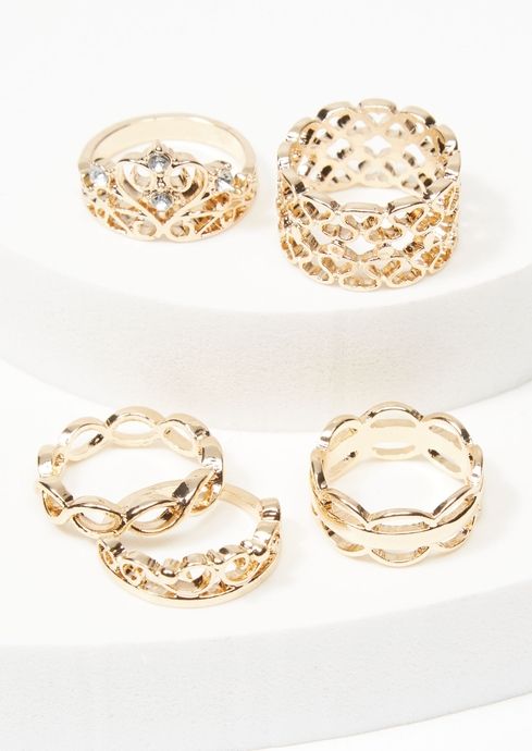 5-Pack Gold Filagree Crown Ring Set | rue21