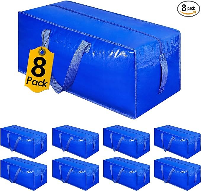 8-Pack Extra Large Moving Bags, Heavy Duty Storage Bags w/Strong Handle & Zippers, Storage Tote f... | Amazon (US)