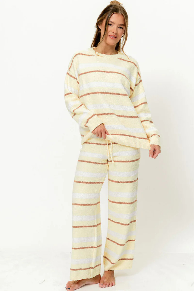 Zoey Sweater Top and Pants Set in Yellow/Cream Stripe | Worth Collective