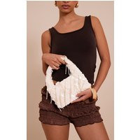 White Sequin Shaggy Mini Bag | PrettyLittleThing US