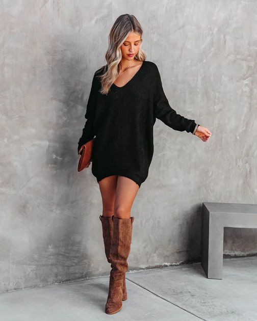 Millbrae Ribbed Sweater Dress - Black | VICI Collection