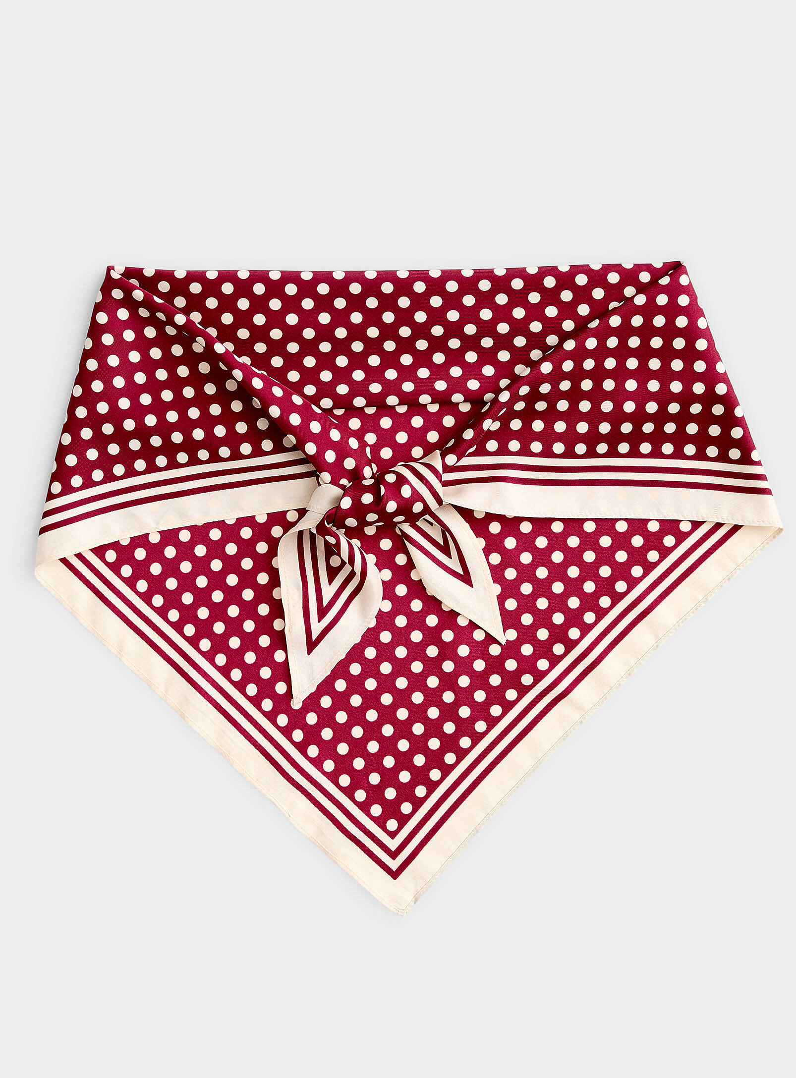 Simons - Contrast edging polka dot satiny triangular scarf (Women, Red, ONE SIZE) | Simons