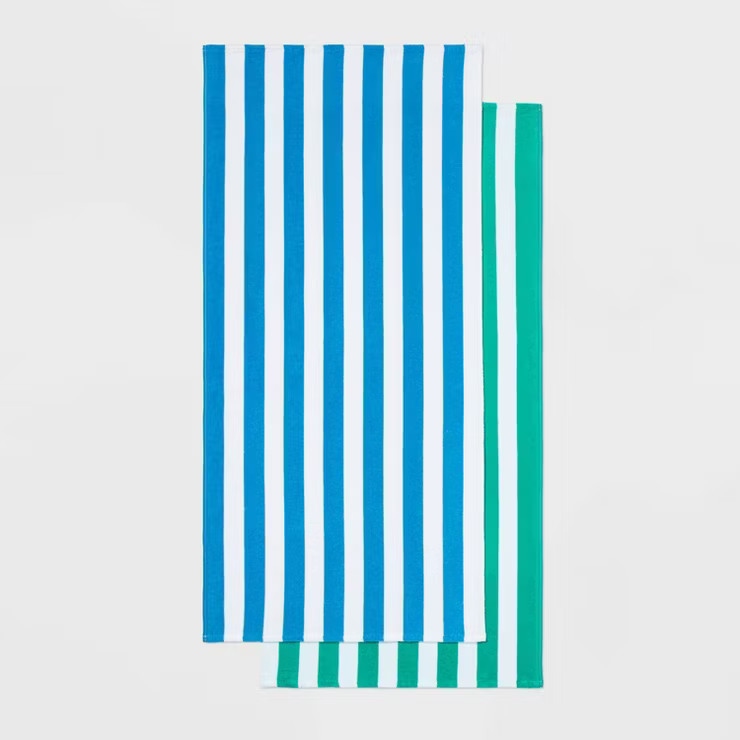 2pk Striped Beach Towel Bundle Green/Blue - Sun Squad™ | Target