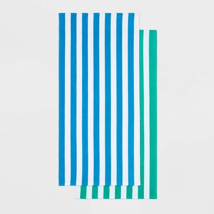 2pk Striped Beach Towel Bundle Green/Blue - Sun Squad™ | Target