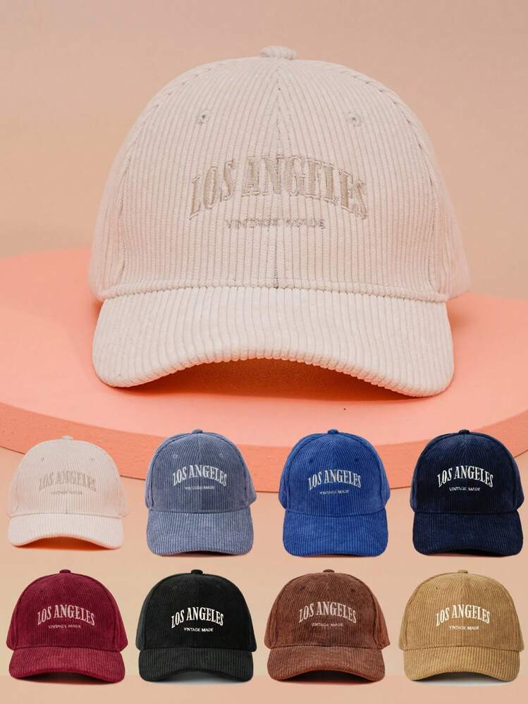 1pc Women/Men Adjustable Corduroy 'LOS ANGELES' Baseball Cap, Outdoor Casual Sun Protection Hat S... | SHEIN