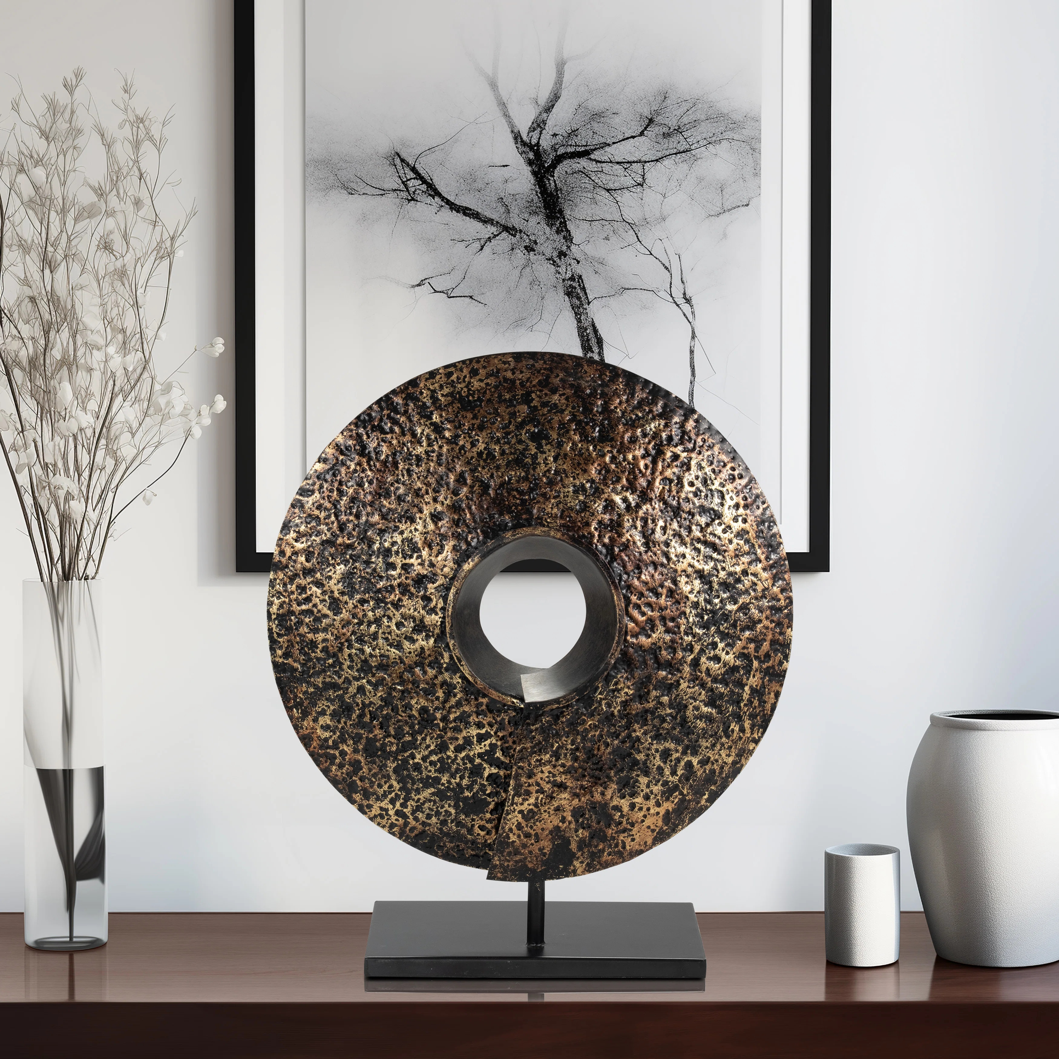 Sculpture Metal Iron Textured Circular Cutout Design Metallic Finish for Home Office Bedroom Livi... | Wayfair North America