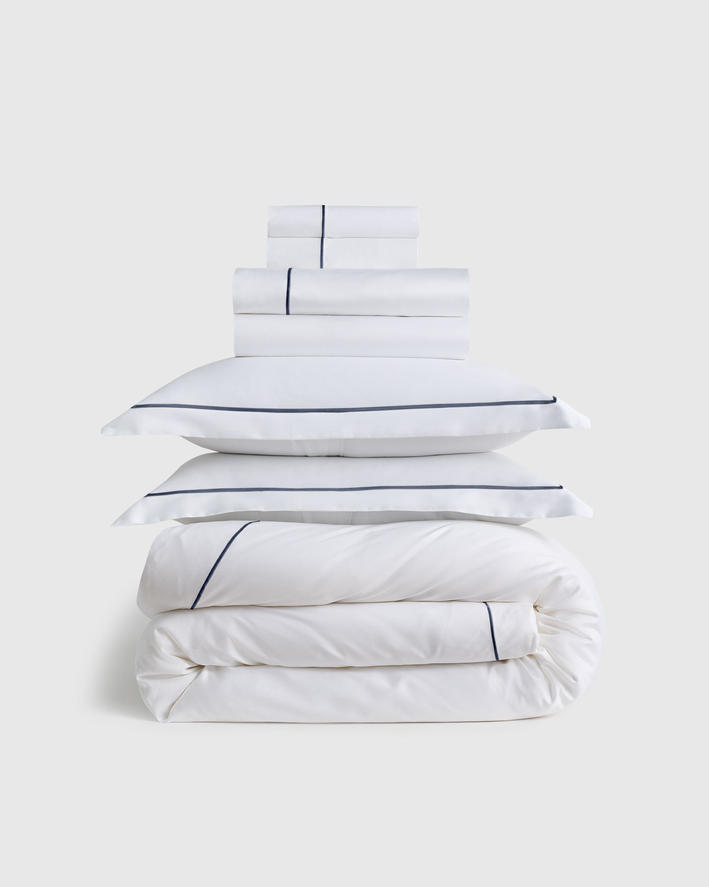 Quince | Signature Giza Cotton Sateen Deluxe Bedding Bundle in White/Mineral, Size Cal King | Quince