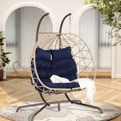 Double Egg Chair With Stand: Rust- Iron Frame, - , Comfortable Cushions For Outdoor Chair: Strong Stand, Water Patio | Wayfair North America