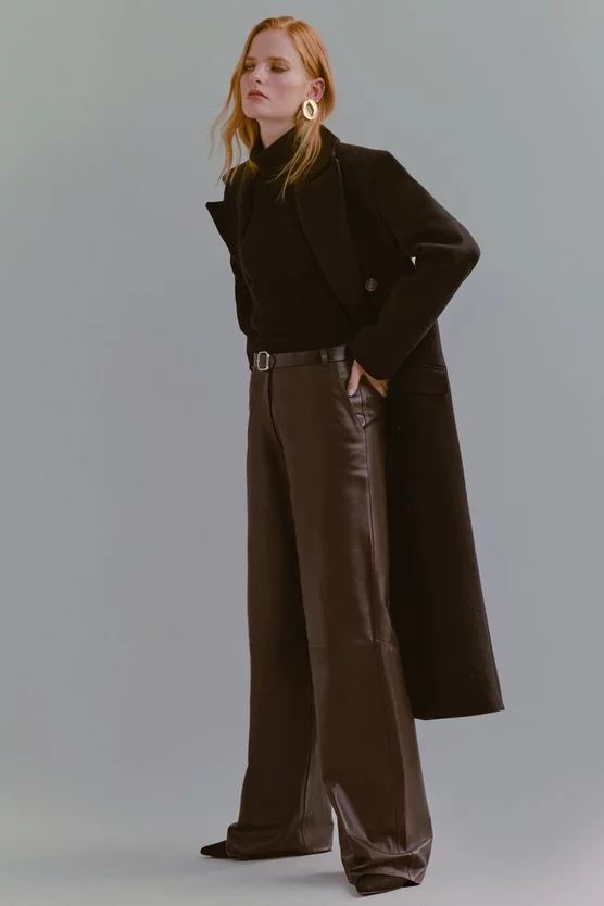 Leather Clean Wide Leg Pants | Karen Millen US