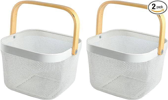 AGIEG 2 Pack Steel Mesh Basket With Handle, Hanging Kitchen Baskets For Vegetable, Metal Fruit Ba... | Amazon (US)