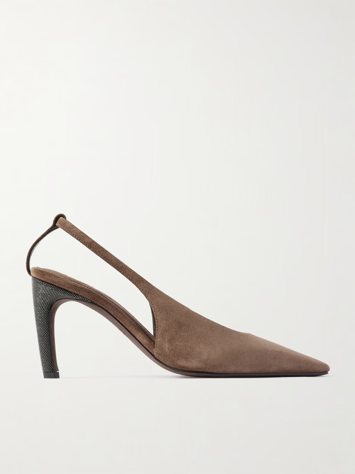 Brunello Cucinelli - Bead-embellished Suede Slingback Pumps - Brown | NET-A-PORTER (US)
