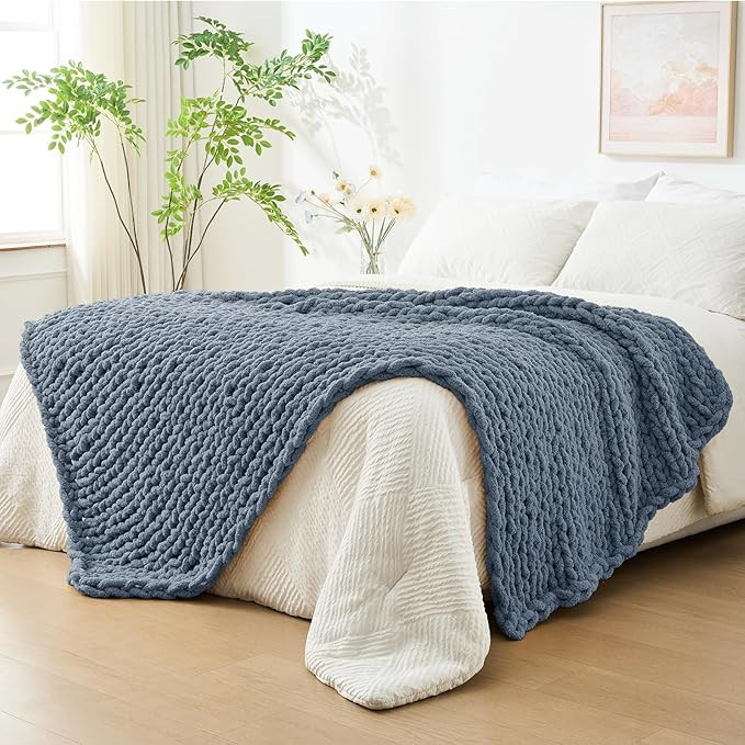 Bigacogo Chunky Knit Throw Blanket for Couch, 51x63 inches, 100% Hand Knitted with Thick Jumbo Ch... | Amazon (US)