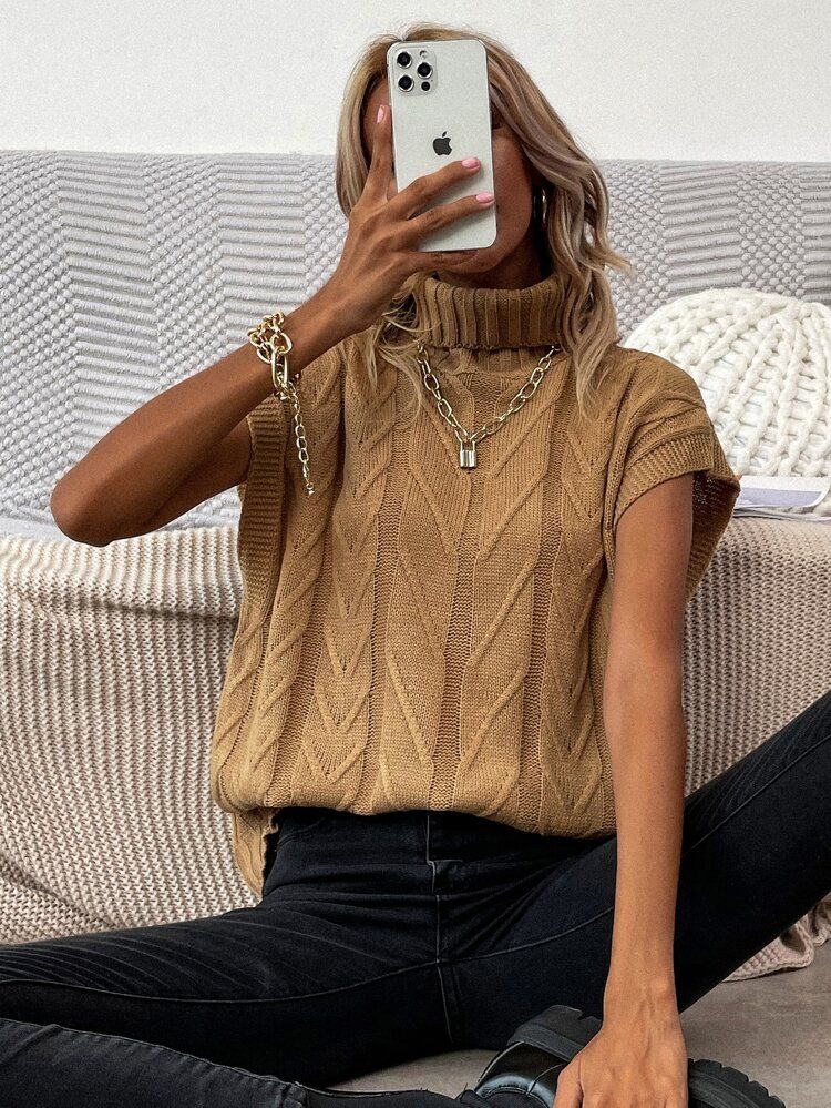 Solid Turtleneck Knit Top | SHEIN