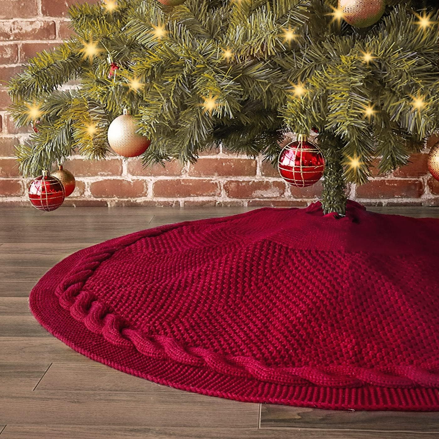 LimBridge Christmas Tree Skirt, 48 inches Cable Knit Knitted Thick Rustic Xmas Holiday Decoration... | Amazon (US)