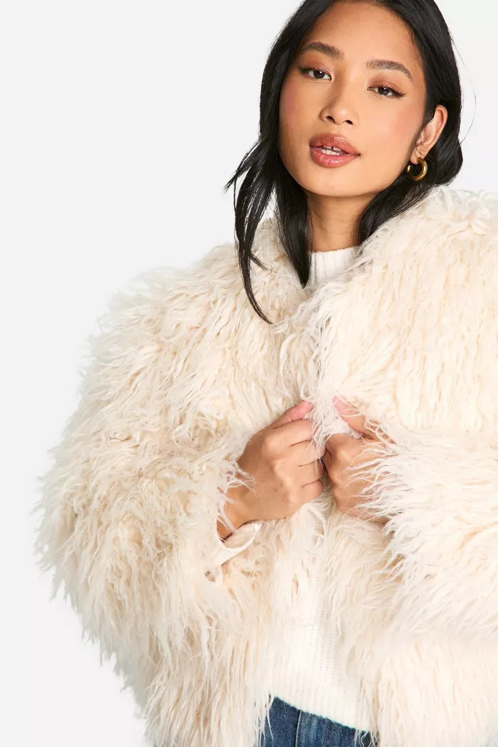 Petite Shaggy Fur Drop Shoulder Jacket | boohoo (US & Canada)