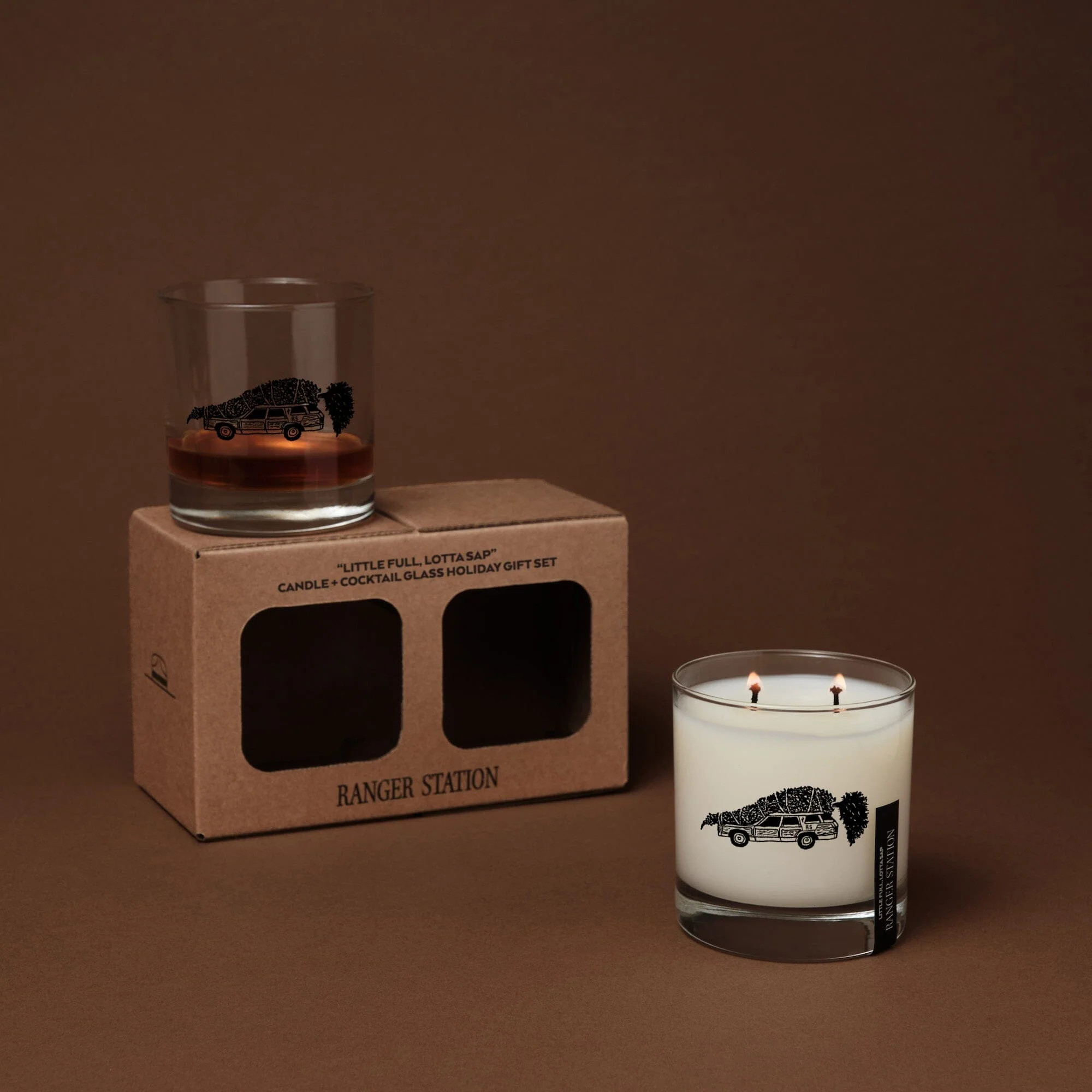 "LITTLE FULL, LOTTA SAP" CANDLE + COCKTAIL GLASS SET (LIMITED EDITION) | Ranger Station 