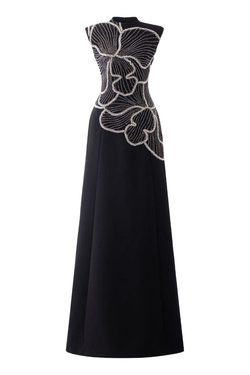 BLACK SLEEVELESS ORCHID PATTERNED DRESS | Tracy Studio | CULT MIA | CULT MIA UK LTD