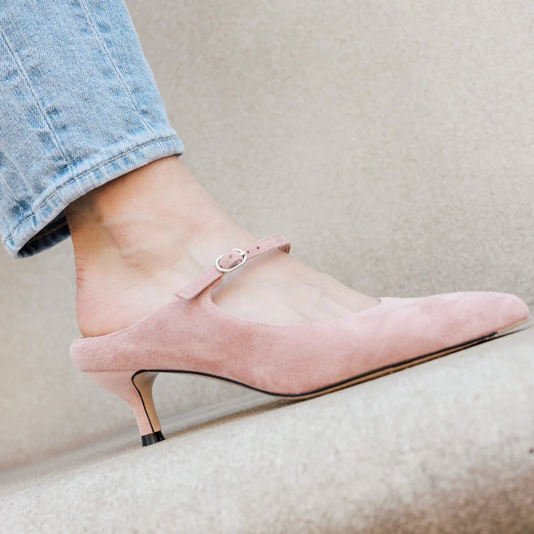 Blissful Blush Suede Mary Jane Kitten Mule | ALLY Shoes