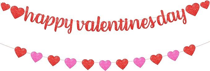 KatchOn, Glitter Happy Valentines Day Banner - 10 Feet, No DIY | Red Pink Heart Garland for Valen... | Amazon (US)