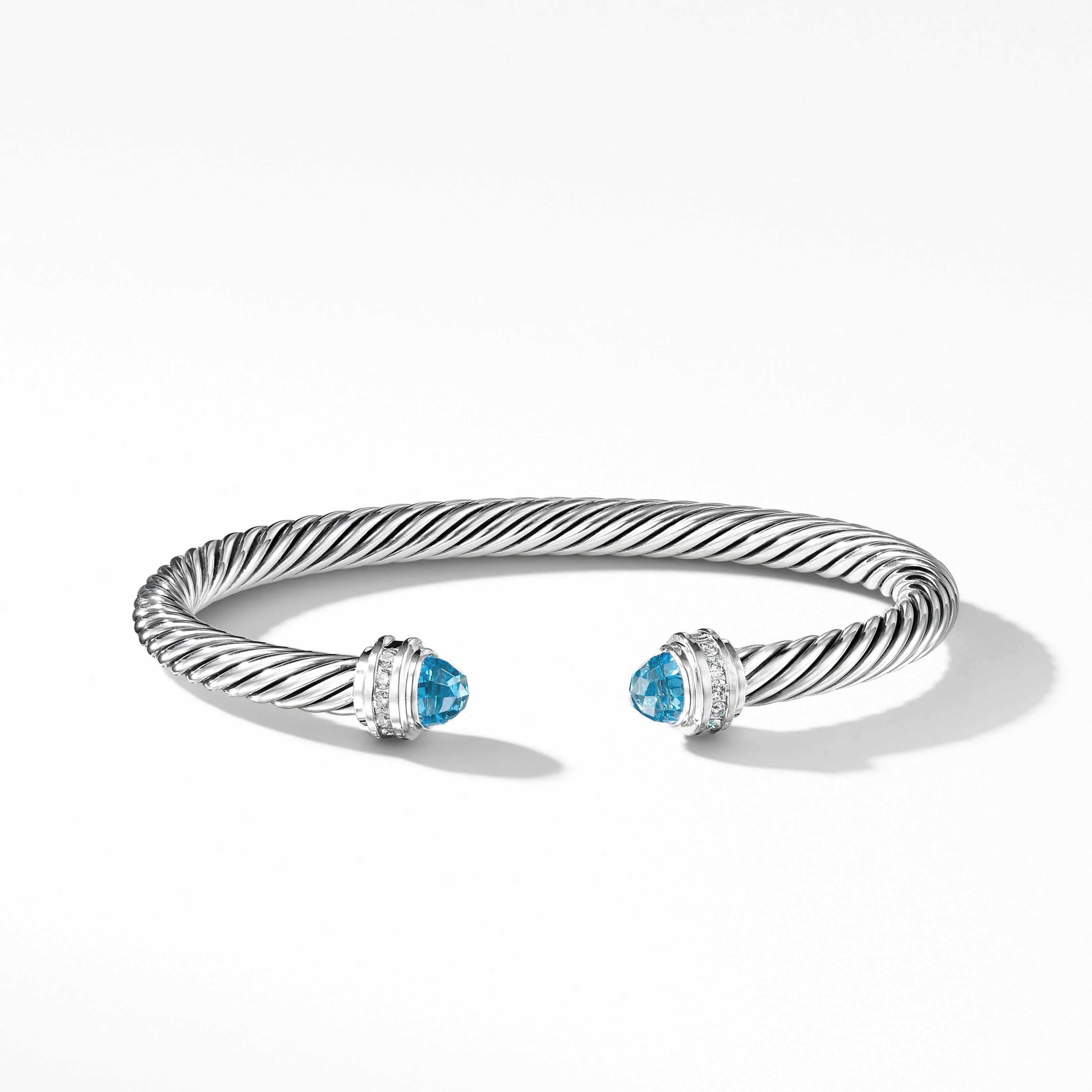 Cable Classics Bracelet in Sterling Silver with Blue Topaz and Pavé Diamonds | David Yurman