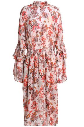 Ruffled floral-print georgette midi dress | The Outnet Global