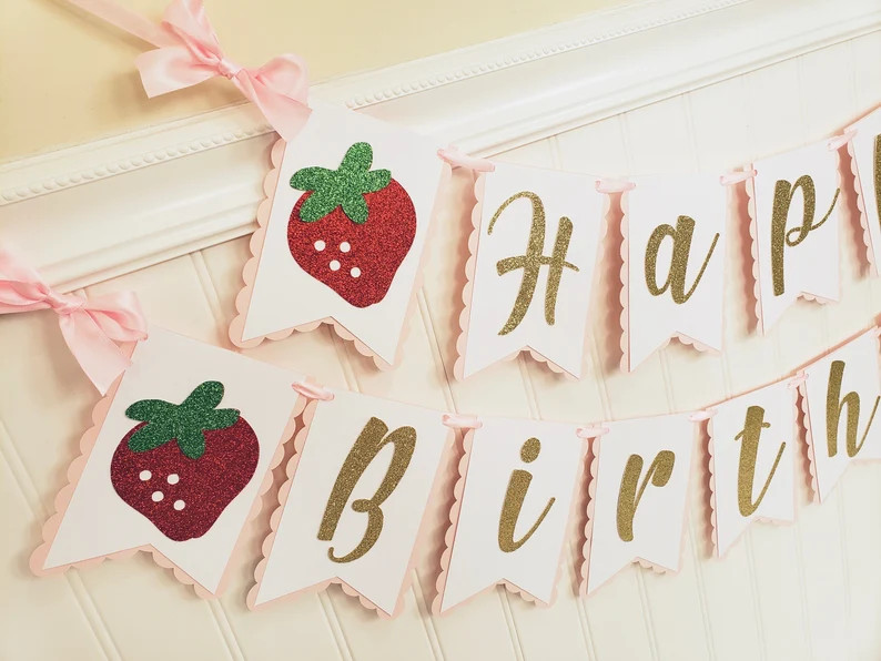 Strawberry Banner. Strawberry Happy Birthday Garland. Strawberry Party Decorations. - Etsy | Etsy (US)