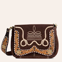 American Darling Brown Boot Stitch Tooled Leather Inlay Crossbody Bag | Cavender's