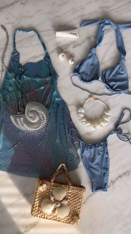 Glitter bikini, seashell earrings, seashell aesthetic, vacation outfits, resortwear 

#LTKswim #LTKstyletip #LTKtravel