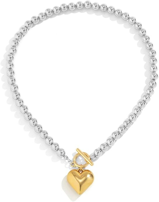 YADUDA Gold Heart Beads Chain Necklace Long Chain Necklace for Women | Amazon (US)