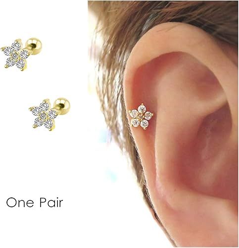 Flower Cartilage Earring CZ Stud Mini Earrings Small Tragus Earring Dainty Barbell Ear Helix Conc... | Amazon (US)
