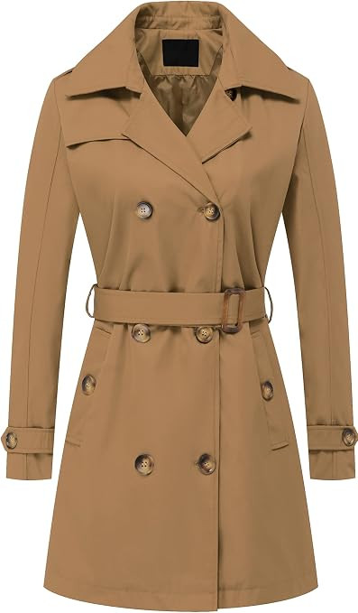Women's Double Breasted Trench Coats Mid-Length Belted Overcoat Long Dress Jacket with Detachable... | Amazon (US)