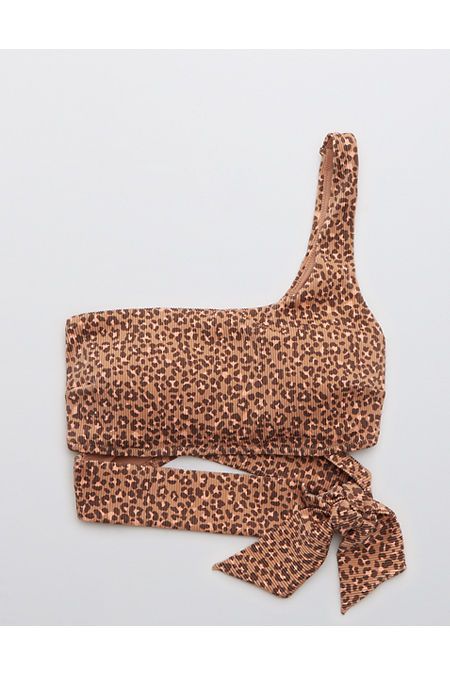Aerie Ribbed Leopard One Shoulder Wrap Bikini Top | American Eagle Outfitters (US & CA)