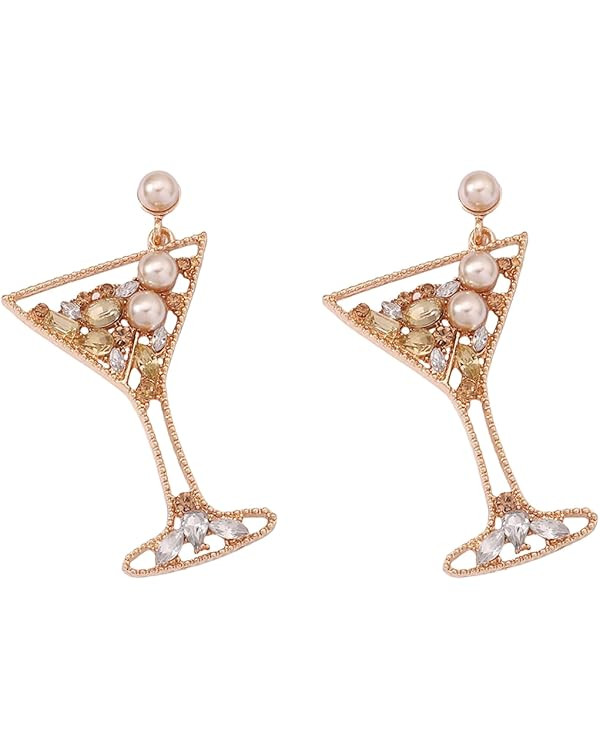 Champagne Pearl Beaded Cubic Zirconia Wine Glass Dangle Drop Earrings - Sparkling Crystal Champag... | Amazon (US)