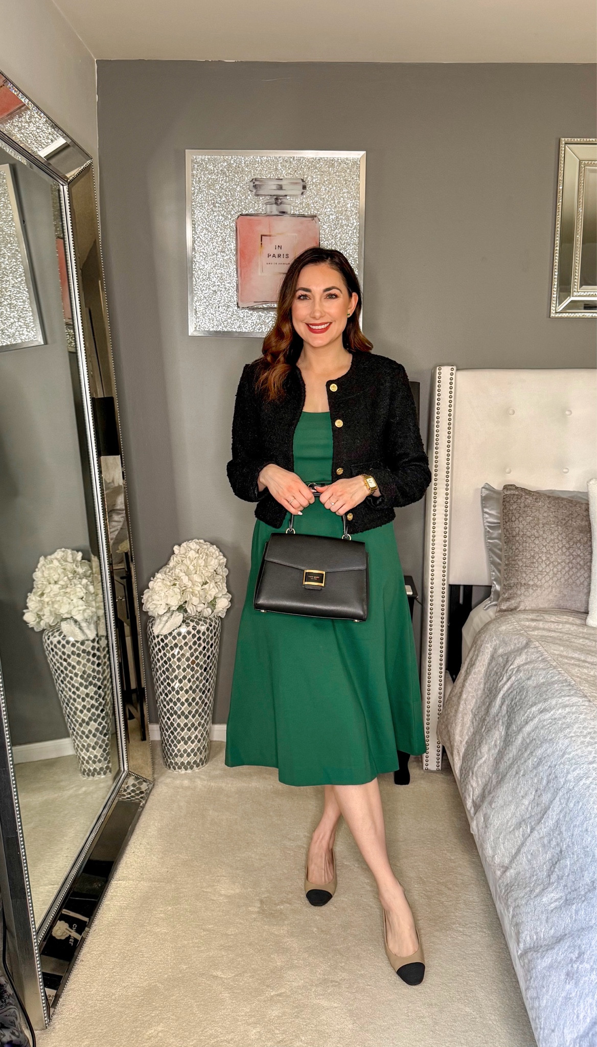 How to wear green to work 💚🖤

Black tweed jacket 
Green midi dress size 4, fits big size down if between sizes 
Cap toe sling backs size 7 narrow, should of got regular width and possibly sized up to 7.5

Work wear 
Office outfit 
Work outfit 
Business professional 

#LTKStyleTip #LTKShoeCrush #LTKWorkwear
