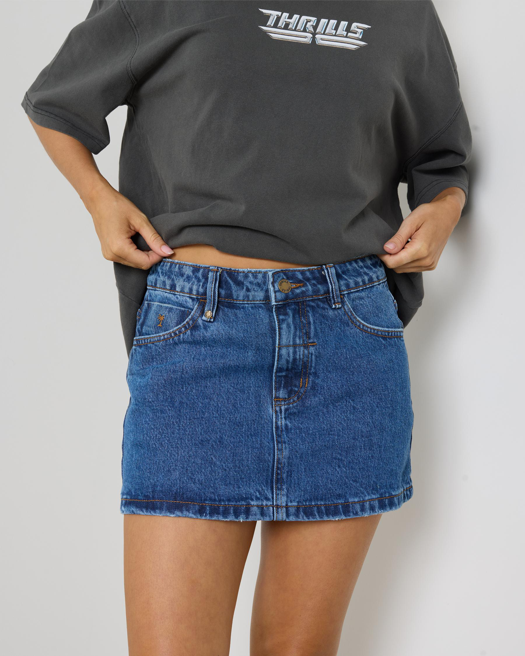 Thrills Women's Sophie Skirt in Dark Blue Denim Size 14 | City Beach (ANZ)