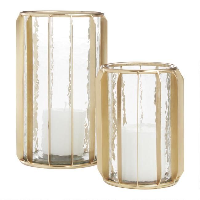 Gold Cage Glass Hurricane Candle Holder | World Market