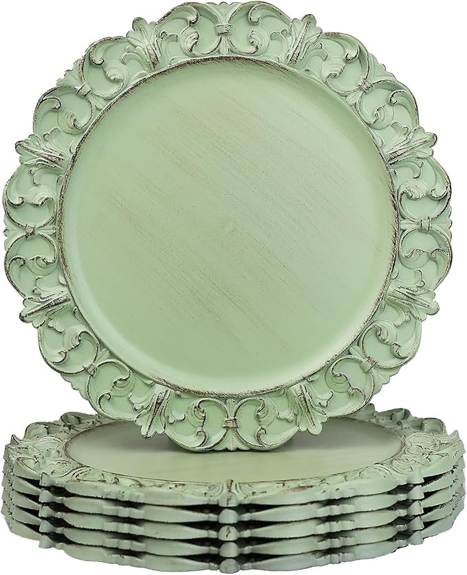 Leemxiiny Green Charger Plates Set of 6, Decorative Table Plastic Chargers for Dinner Plates, Par... | Amazon (US)