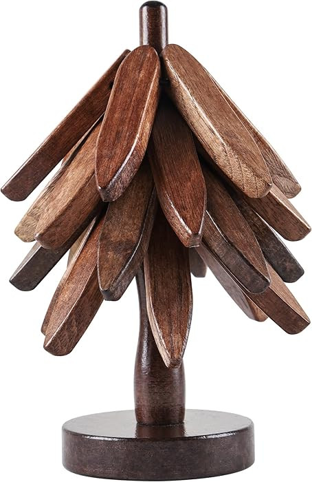 Wooden Trivets for Hot Dishes, Tree-Shaped Wooden Trivet Set, Includes 4 Trivets with Stand, Beec... | Amazon (US)