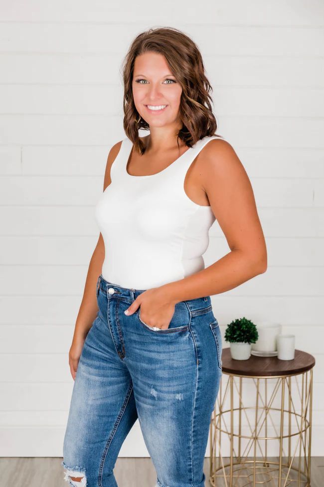 Greater Than This Tank White Bodysuit | The Pink Lily Boutique