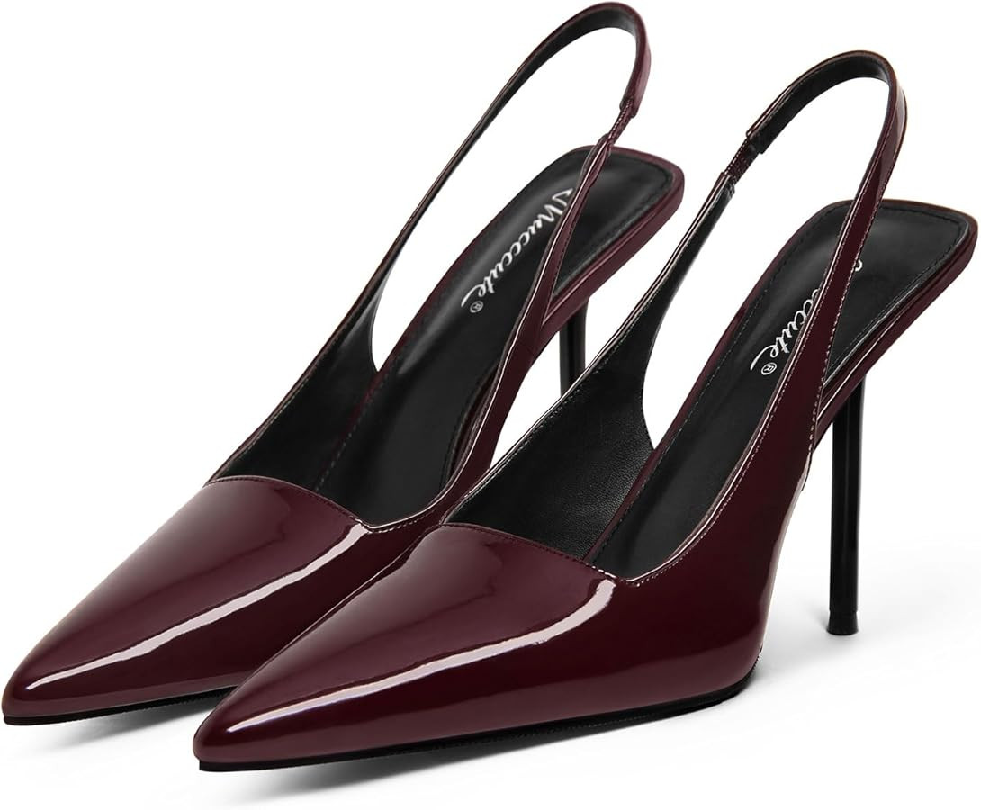 MUCCCUTE Women's Slingback Heels Closed Pointed Toe Stiletto High Heel Stretch Strap Patent Leath... | Amazon (US)
