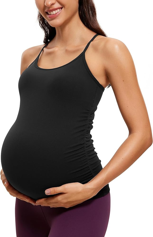 CRZ YOGA Butterluxe Y Back Maternity Tank Top for Women Ruched Pregnancy Basic Tops Sleeveless At... | Amazon (US)