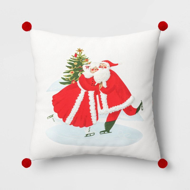Dancing Santa Embroidered Square Christmas Throw Pillow with Pom Pom Red/Green - Threshold™ | Target