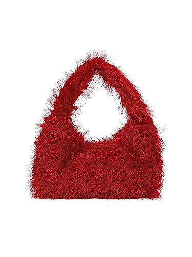 GORGLITTER Women's Faux Fur Fluffy Hobo Bag Furry Handbag Purse Fashion Shoulder Bag Red one-size | Amazon (US)